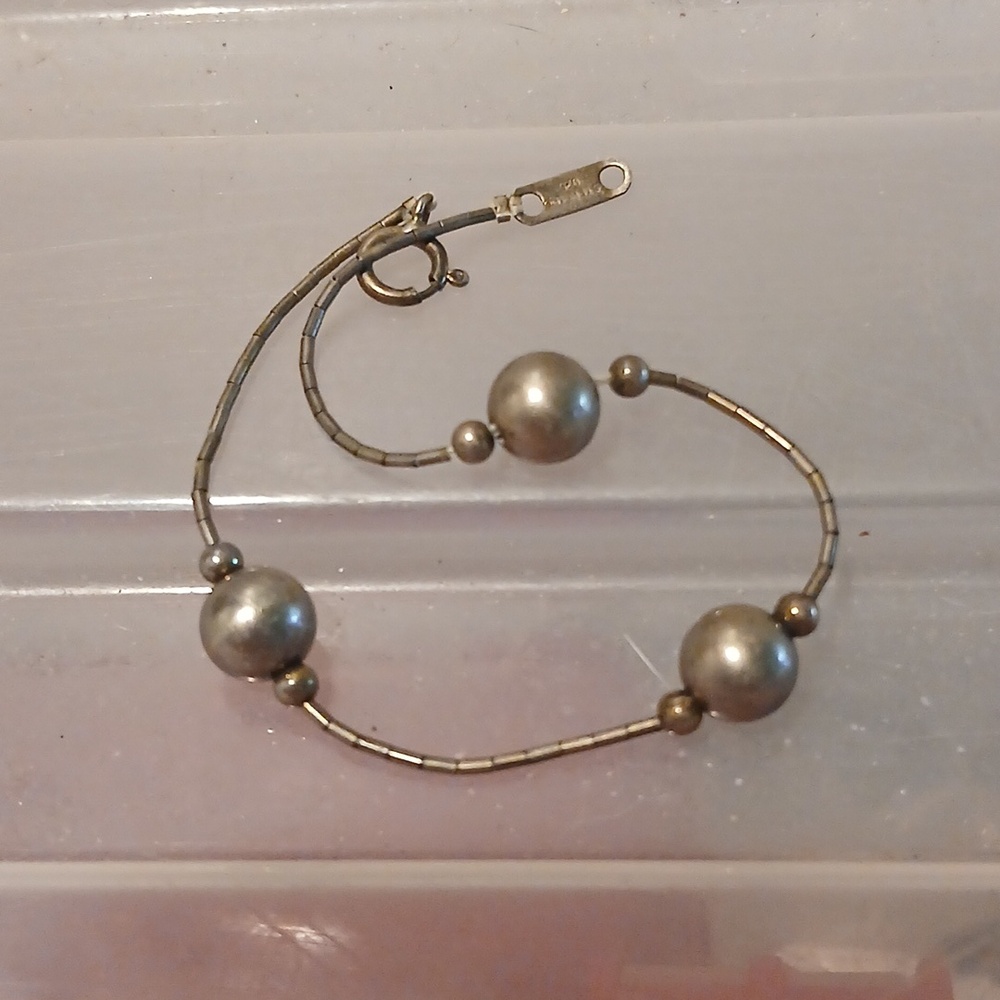Vintage Jordan Sterling Liquid Silver Ball Bead Bracelet 7.5"